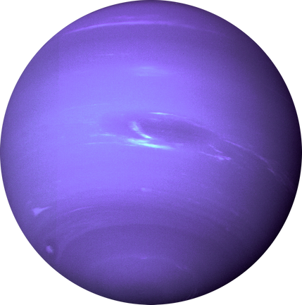 Photo of full-disk view of Neptune produced from the last whole planet images taken through the green and orange filters on the Voyager 2 narrow angle camera